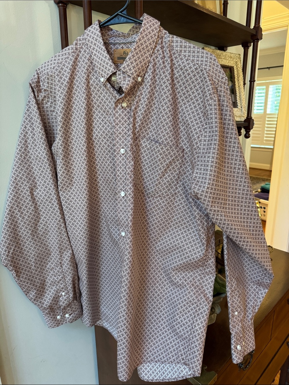 RedHead Men's Button-Down Shirt in Brown and White Micro-Print